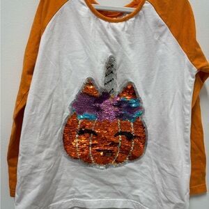 Kids' Orange and White Sequin Unicorn Shirt